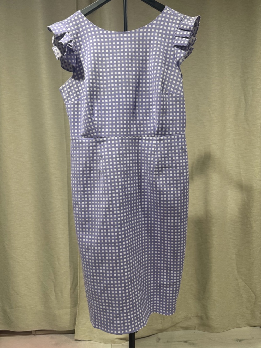 New York & Company Lilac Gingham Sheath Dress with Ruffle Sleeves